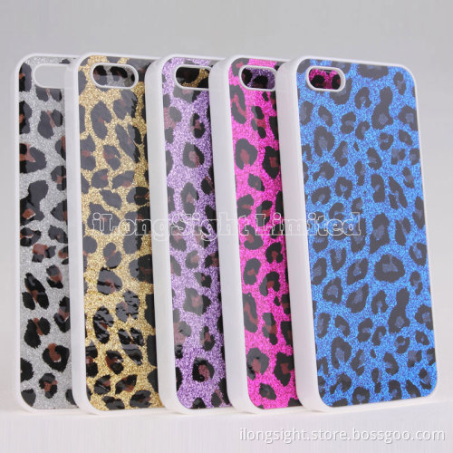 Leopard Print Glitter Plastic Hard Case For iPhone 5C